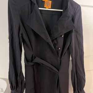 Tory Burch Navy Silk Trench Dress with Gold Accents